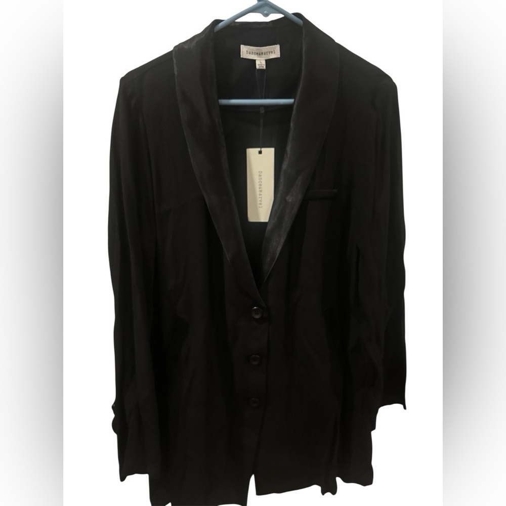 Dance & Marvel Satin Lapel Blazer in Black Size Medium NWT